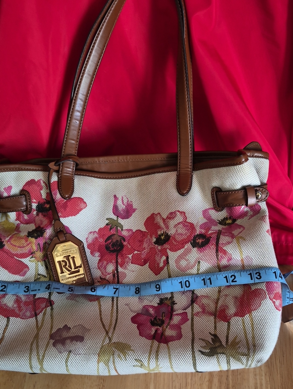 Ralph Lauren-Floral Canvas Tote with Brown Leather Trim - Pink Floral - Picture 6 of 13